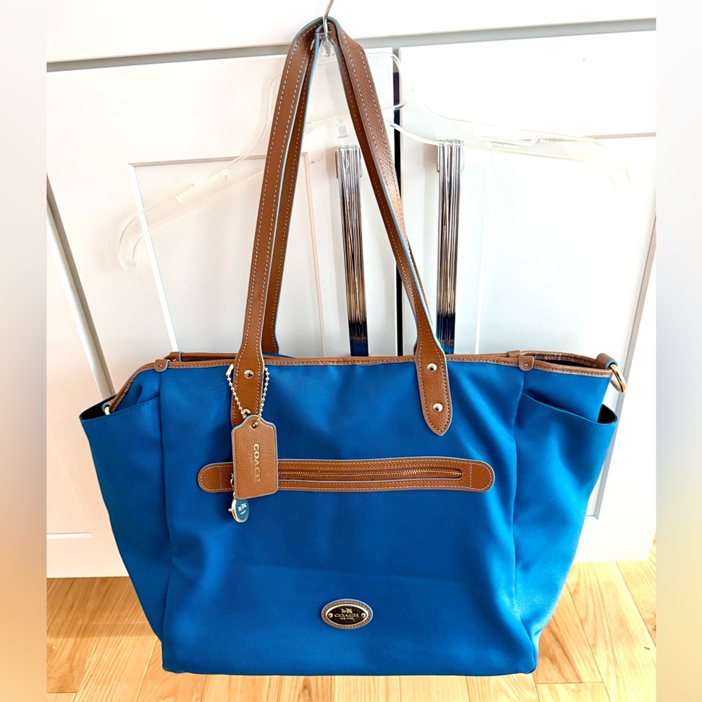 Coach Sawyer Signature Mineral Blue Diaper Bag - Maturnity